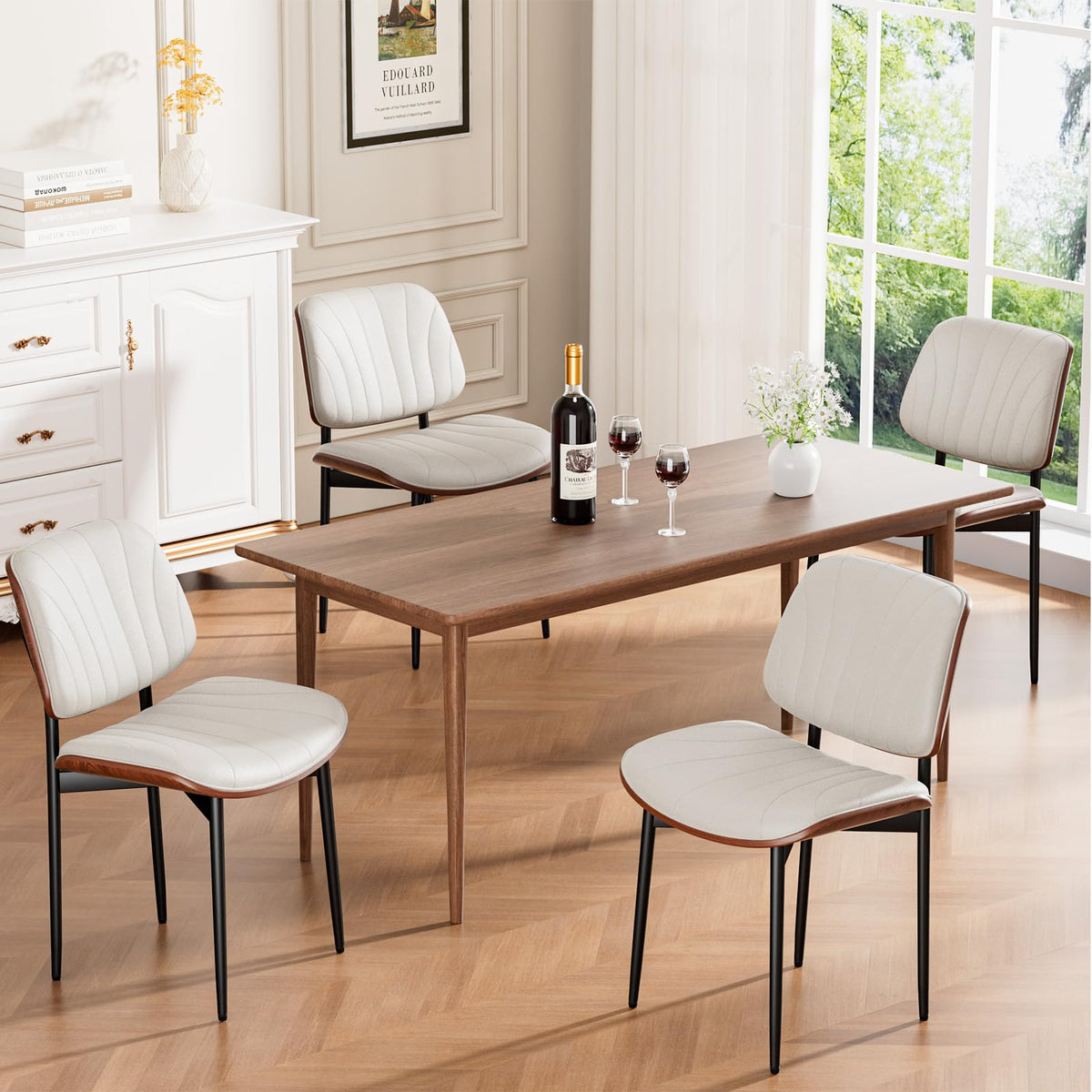 REONEY Dining Chairs Set of 4, Mid-Century Modern Kitchen Chairs, Black