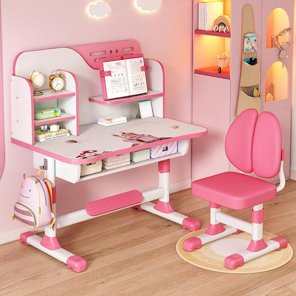 Kids Study Desk and Chair Set for 3-18 Years, Adjustable Height