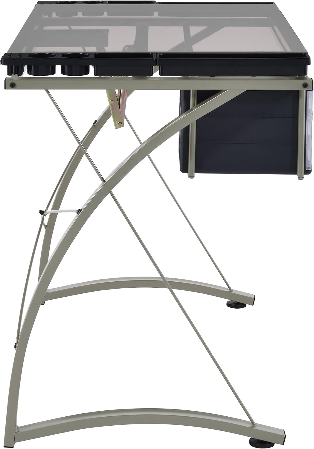 Coaster Home Furnishings - Melo - Metal and Glass - 41-Inch Drafting Table with Adjustable Pitch, Three Drawers, Retractable Pencil Ledge and Storage Compartments - Home Office - Silver - 800986