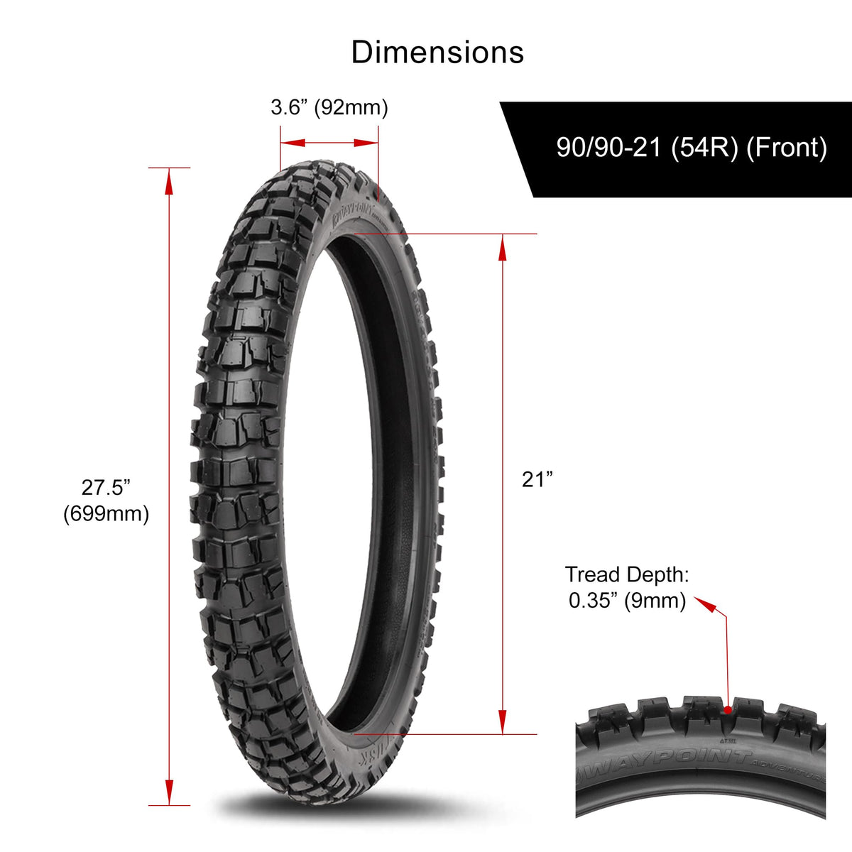 Tusk Waypoint Adventure Motorcycle Tire Set â 90/90-21 Front & 130/90-17 Rear (68R) Tube Type