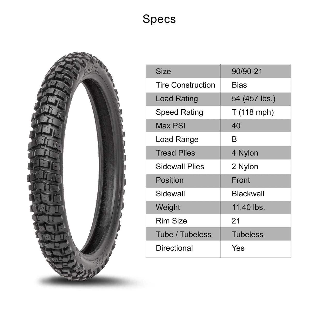 Tusk 2Track Adventure Motorcycle Tire Set â 90/90-21 Front & 130/80-17 Rear â Dual-Sport Off-Road Tires