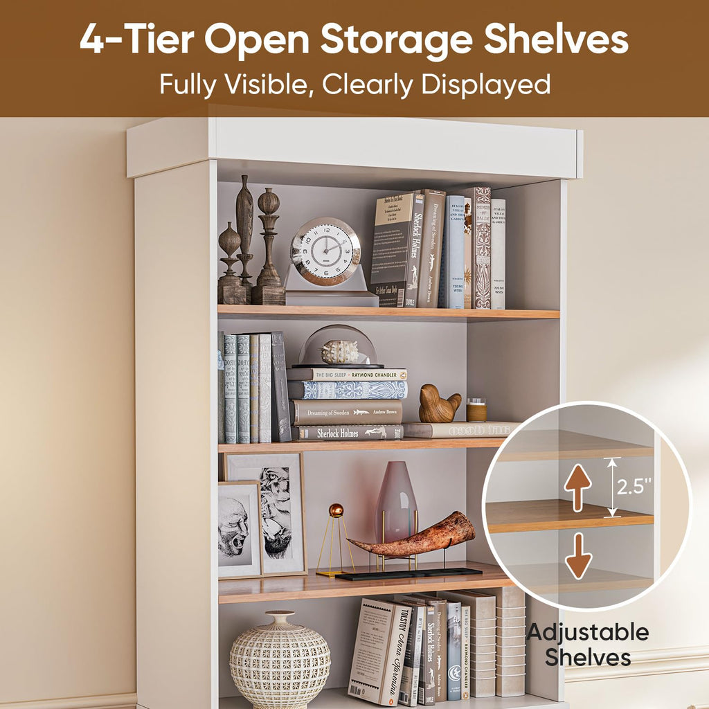 Vyre 71" Tall Farmhouse Bookshelves with Drawers, Set of 3 â Large Modular Bookcase with Adjustable Shelves, Storage Cabinet for Living Room, Kitchen, Home Office, Brown