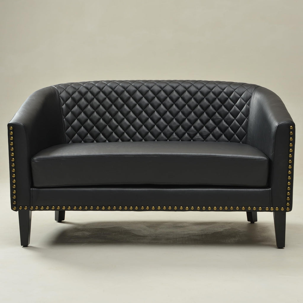 KINWELL 29" W Faux Leather Tufted PU Barrel Club Chairs Set of 2, Black