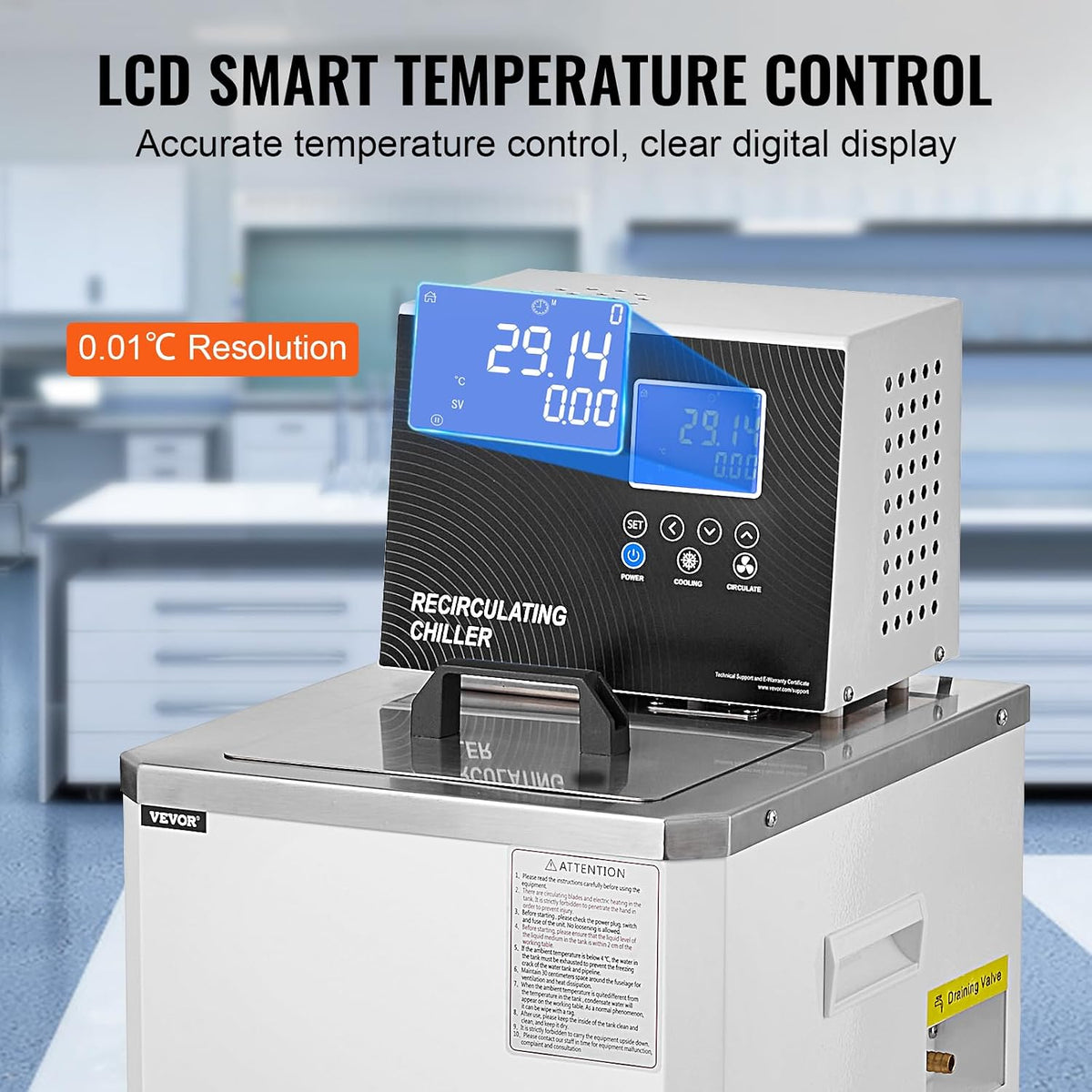 VEVOR Laboratory Chiller Circulator, -20â ~100â Circulator Pump Chiller, 6L Chiller Lab Low Temperature Cooling Liquid, LCD Display, 304 Stainless Steel Water Bath Recirculating Water Cooling