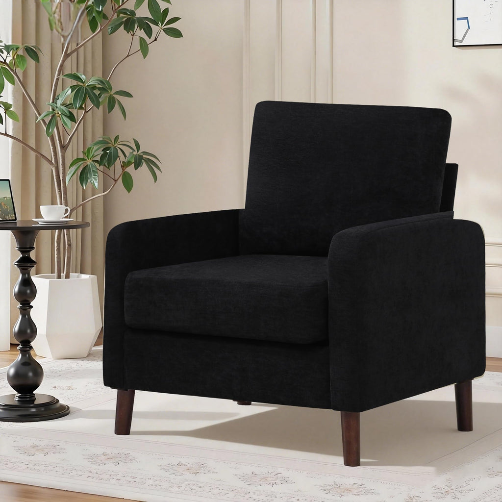 Accent Chair Set of 2, Upholstered Living Room Chairs with Wood Legs and Side Pockets, Modern Reading Chair for Bedroom, Armchair Single Sofa Side Chair for Office, Small Room, Dark Grey