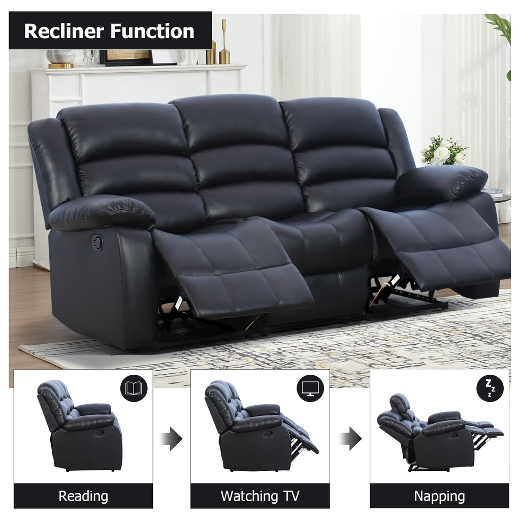 EBELLO Manual Faux Leather Reclining Couch Set for Living Room, Include 1 Recliner Chair, 1 Loveseat Sofa, Recliner Sofa Furniture Set for Home and Office, Black