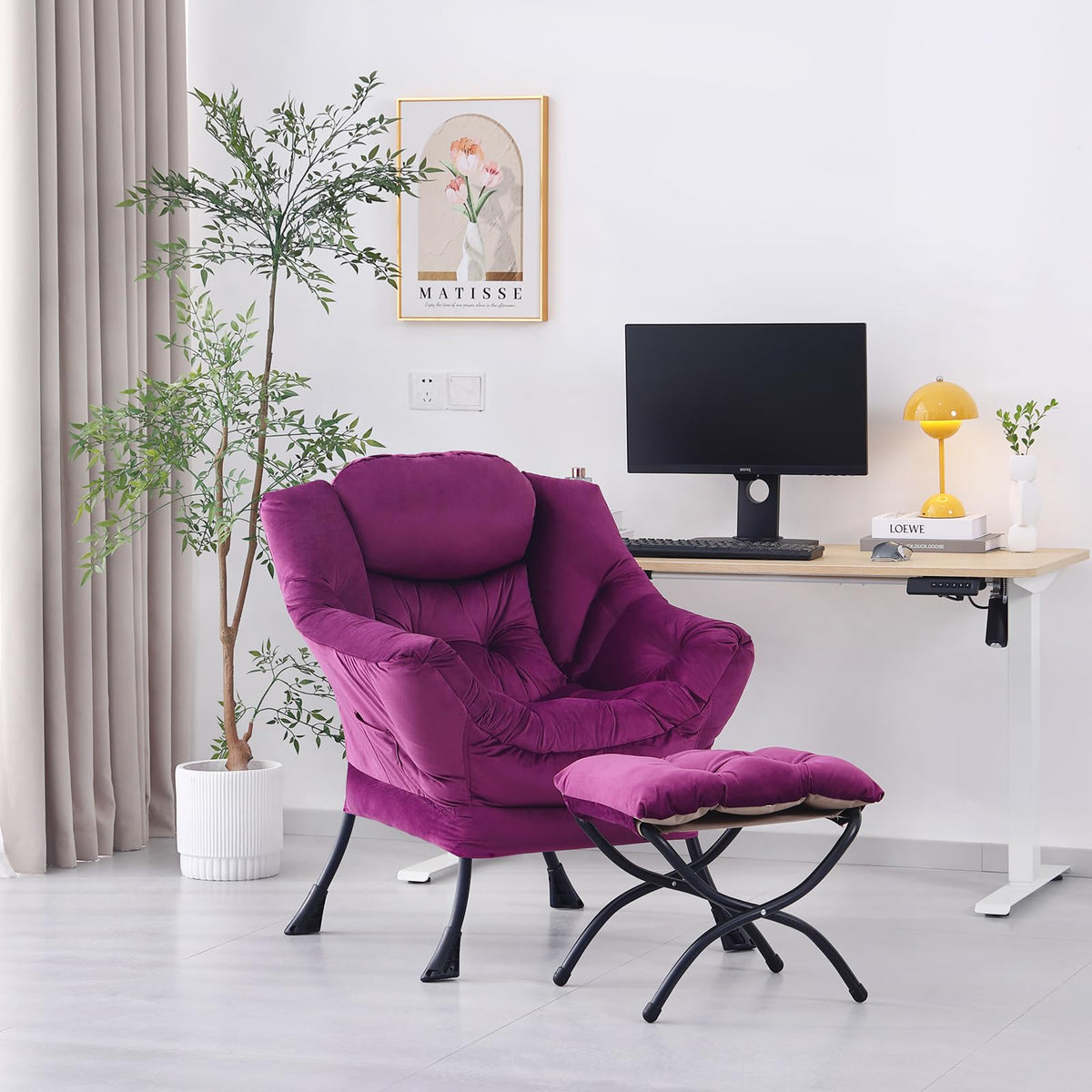 Modern Lazy Chair with Ottoman Lounge Accent Reading Chair for Living Room