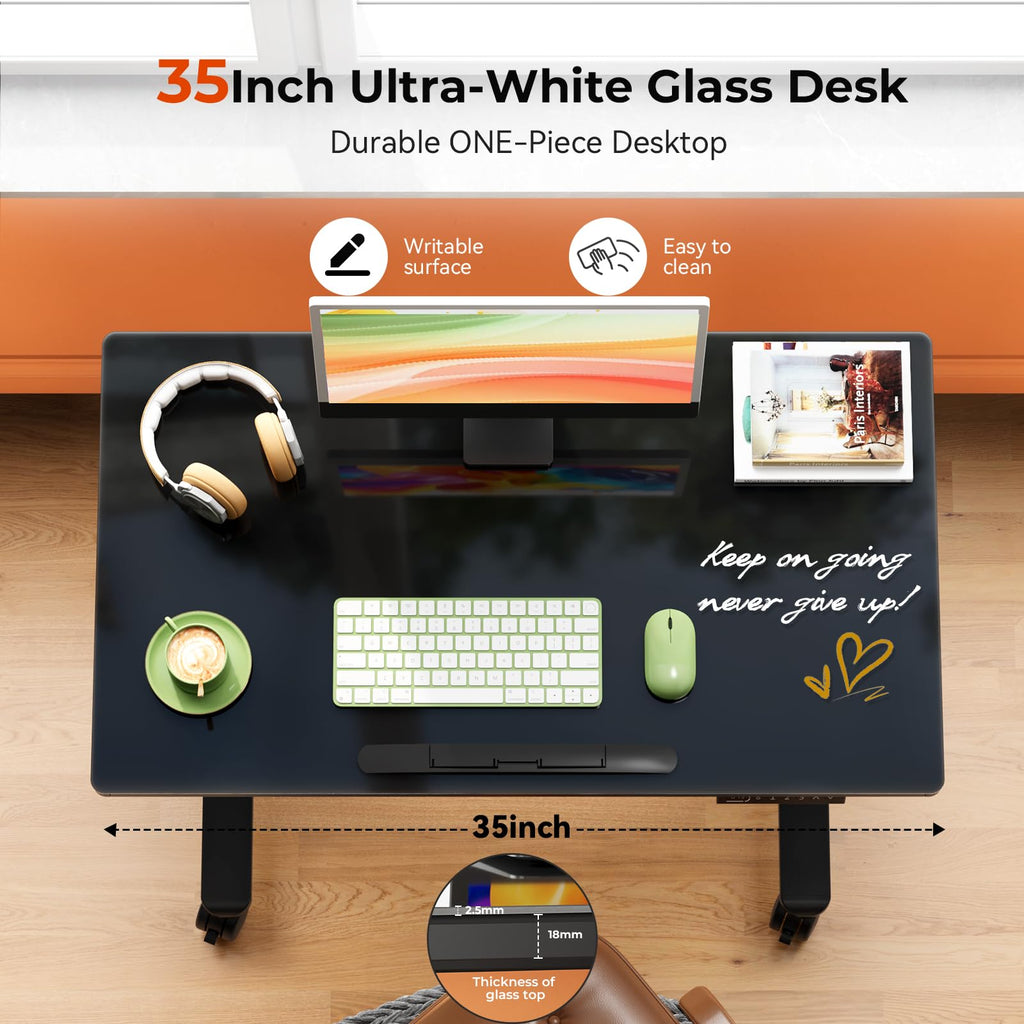 35" Glass Standing Desk, 90Â° Tilt Height Adjustable Drafting Table