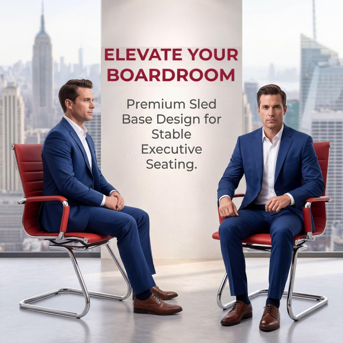 Reception Chairs Leather Conference Guest Chair Heavy Duty Back Support Office Chair, Set of 2 (Navy)