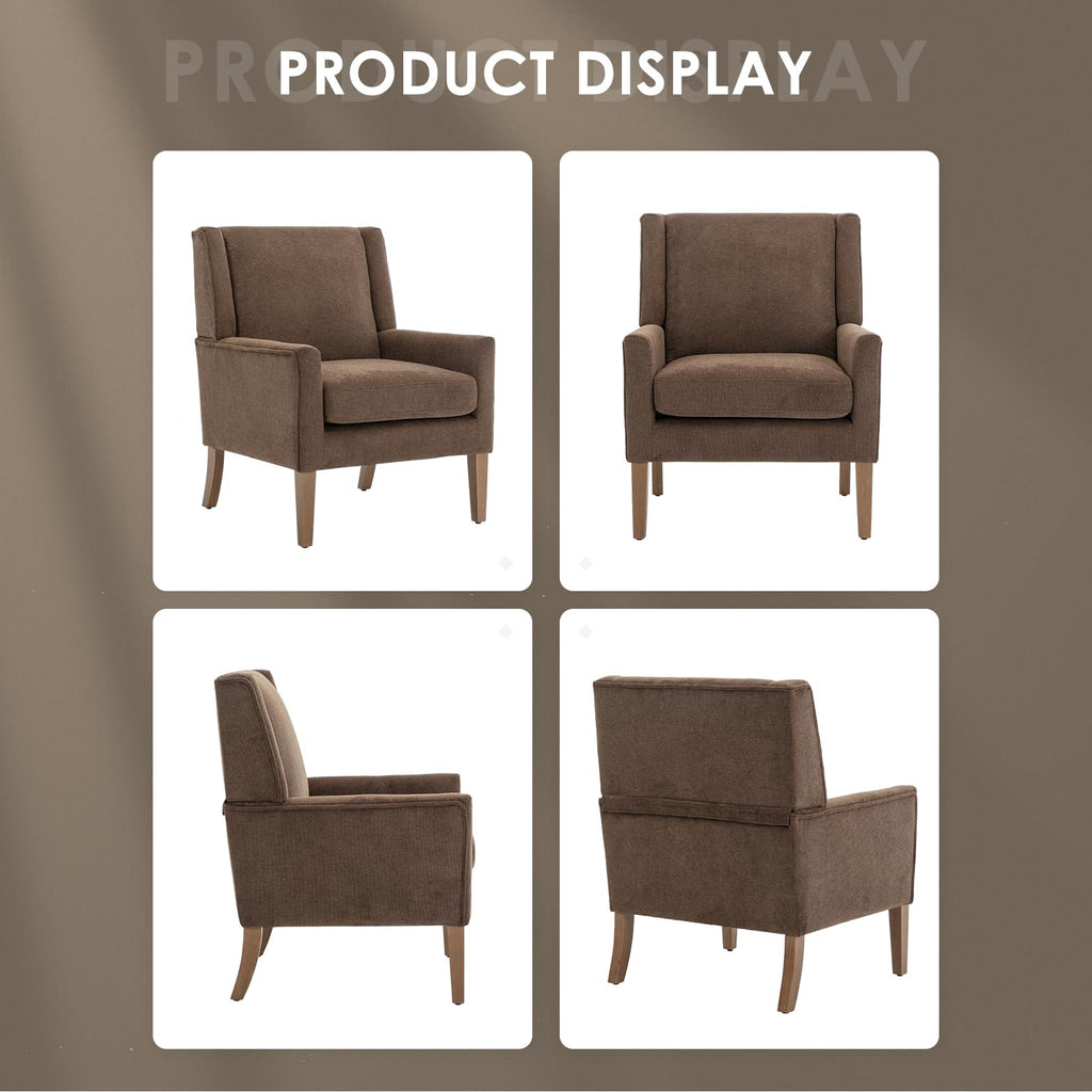 COLAMY Modern Wingback Living Room Chair, Upholstered Fabric Accent Armchair, Single Sofa Chair with Lounge Seat and Wood Legs for Office/Bedroom/Reading Spaces, Beige