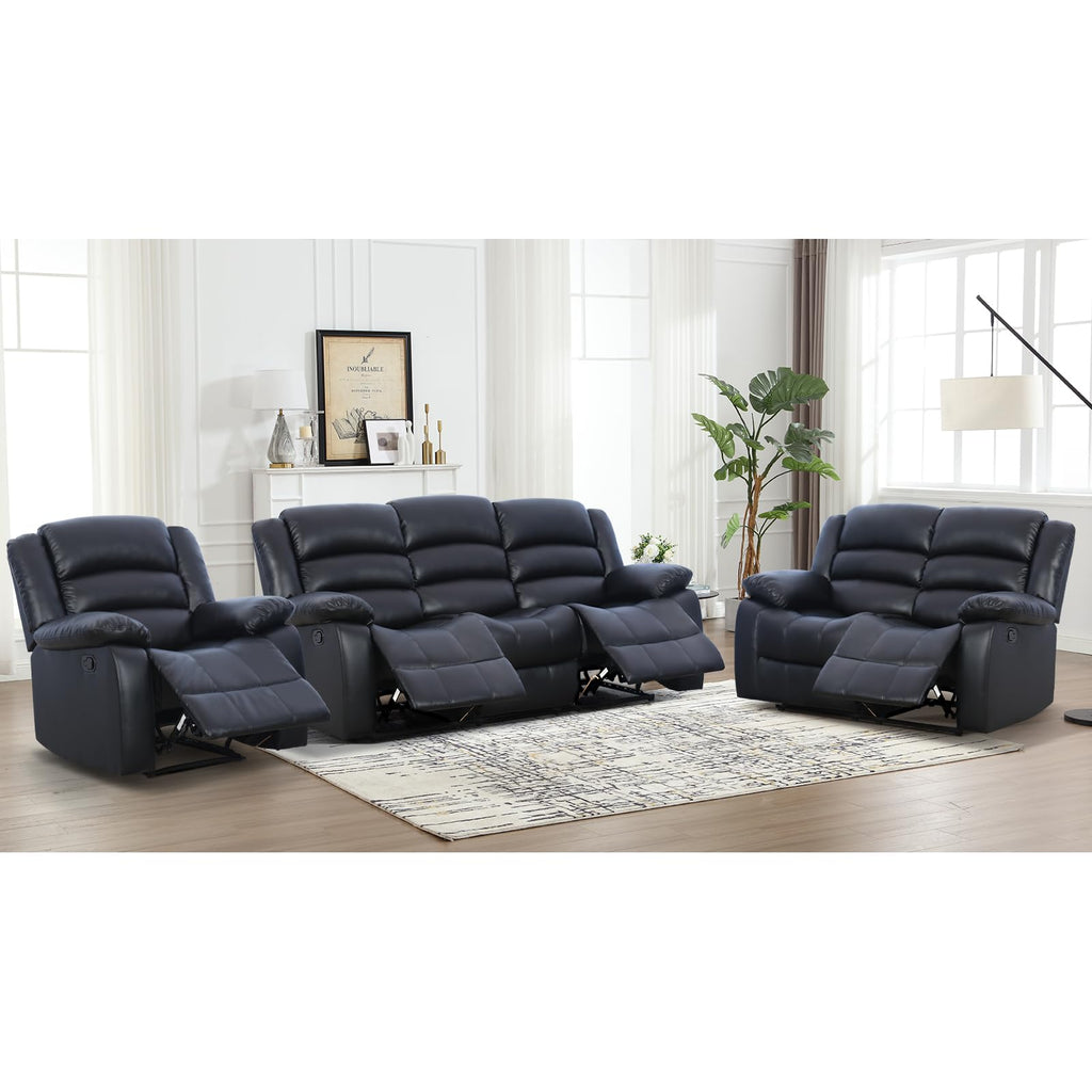 EBELLO Manual Faux Leather Reclining Couch Set for Living Room, Include 1 Recliner Chair, 1 Loveseat Sofa, Recliner Sofa Furniture Set for Home and Office, Black