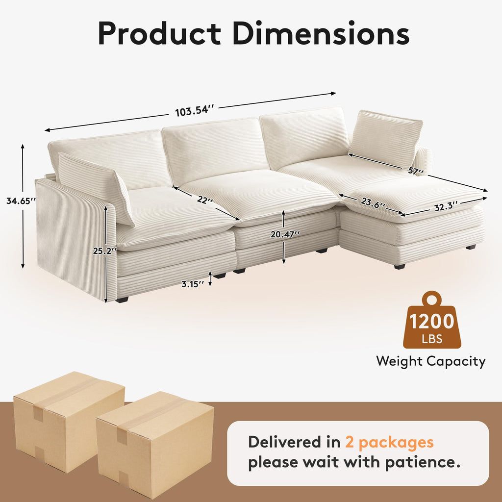ROWHY 41'' Single Armchair with Ottoman, Modern Corduroy Cloud Couch with Convertible Chaise, Upholstered Sofa Set for Living Room, Green