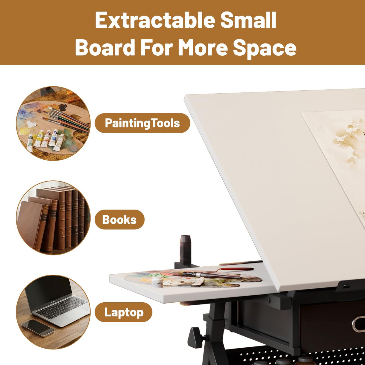 Drafting Table and Stool Set for Adults/Artists, Drawing Table with Adjustable Tabletop and Height, Art Workstation for Painters Crafting Reading Writing Home Office, All White