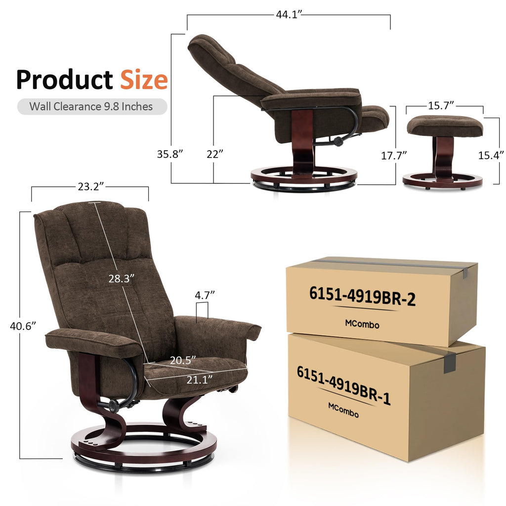 MCombo Manual Swivel Recliner with Ottoman, Faux Leather 9019