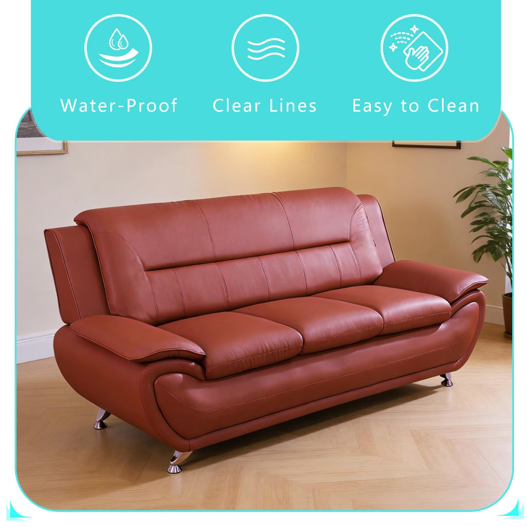 Leather Sectional Sofa Couches, Living Room Sofa and Loveseat Set, Faux Leather Couch and Loveseat Set for Office/Bedroom/Apartment, Cream