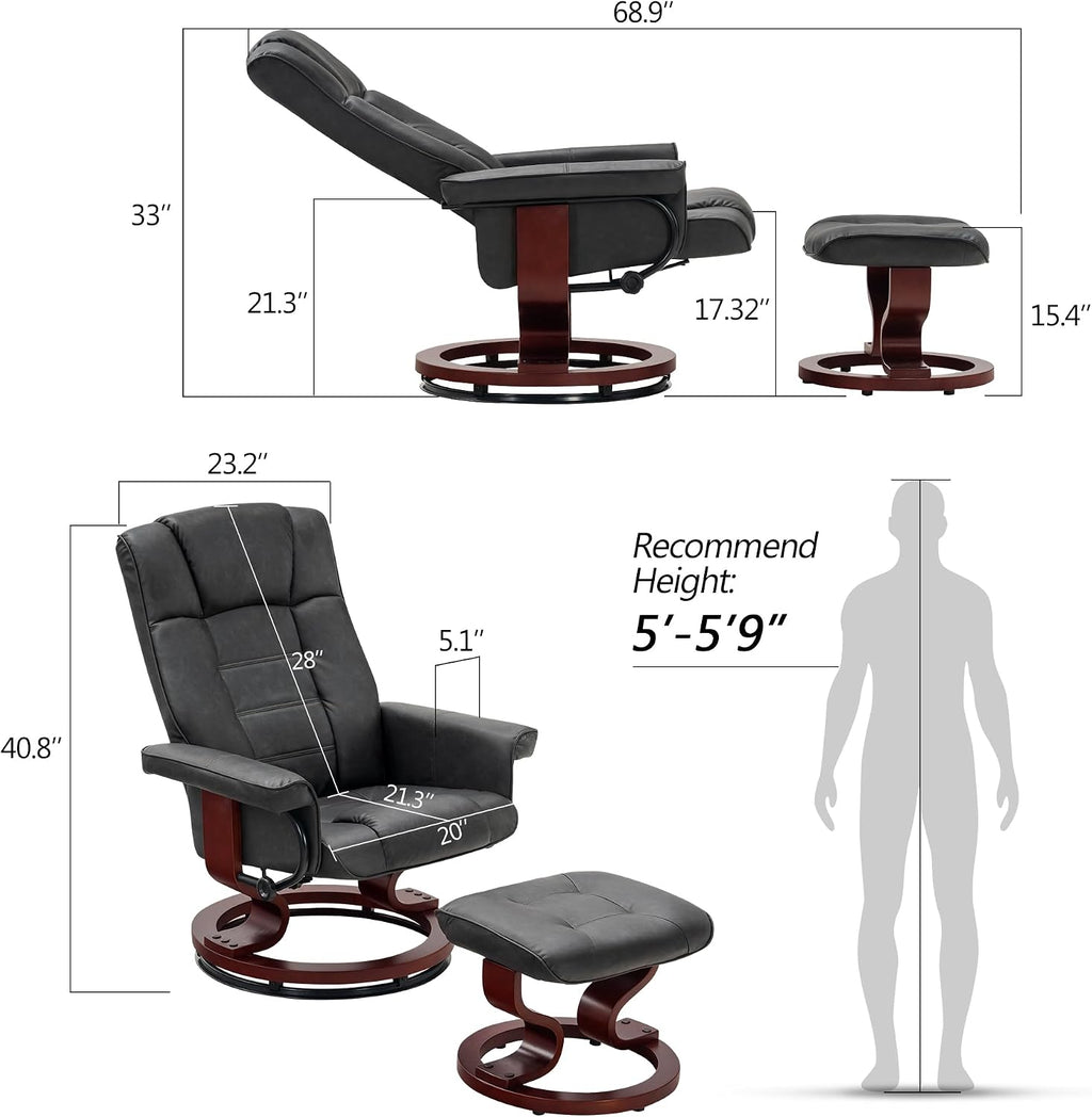 MCombo Manual Swivel Recliner with Ottoman, Faux Leather 9019