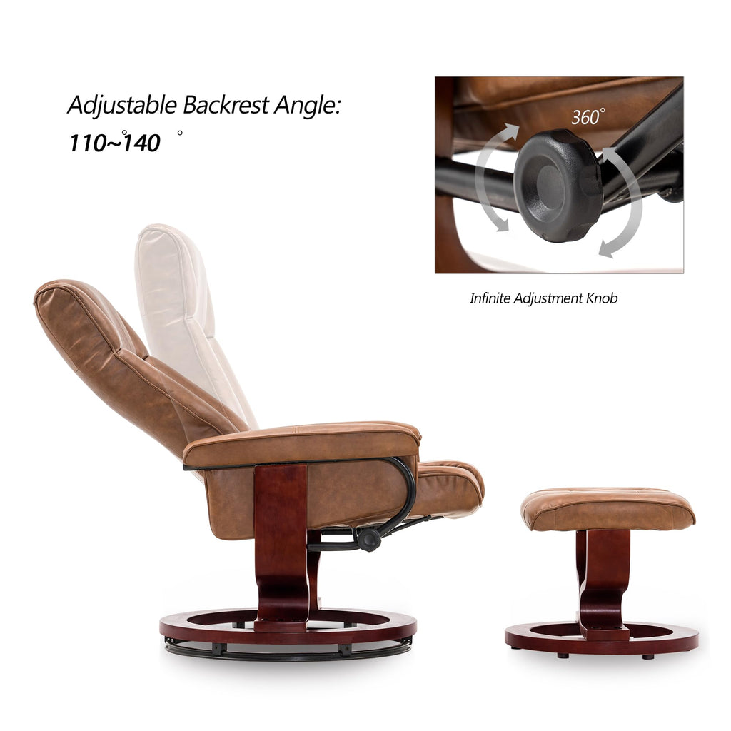 MCombo Manual Swivel Recliner with Ottoman, Faux Leather 9019