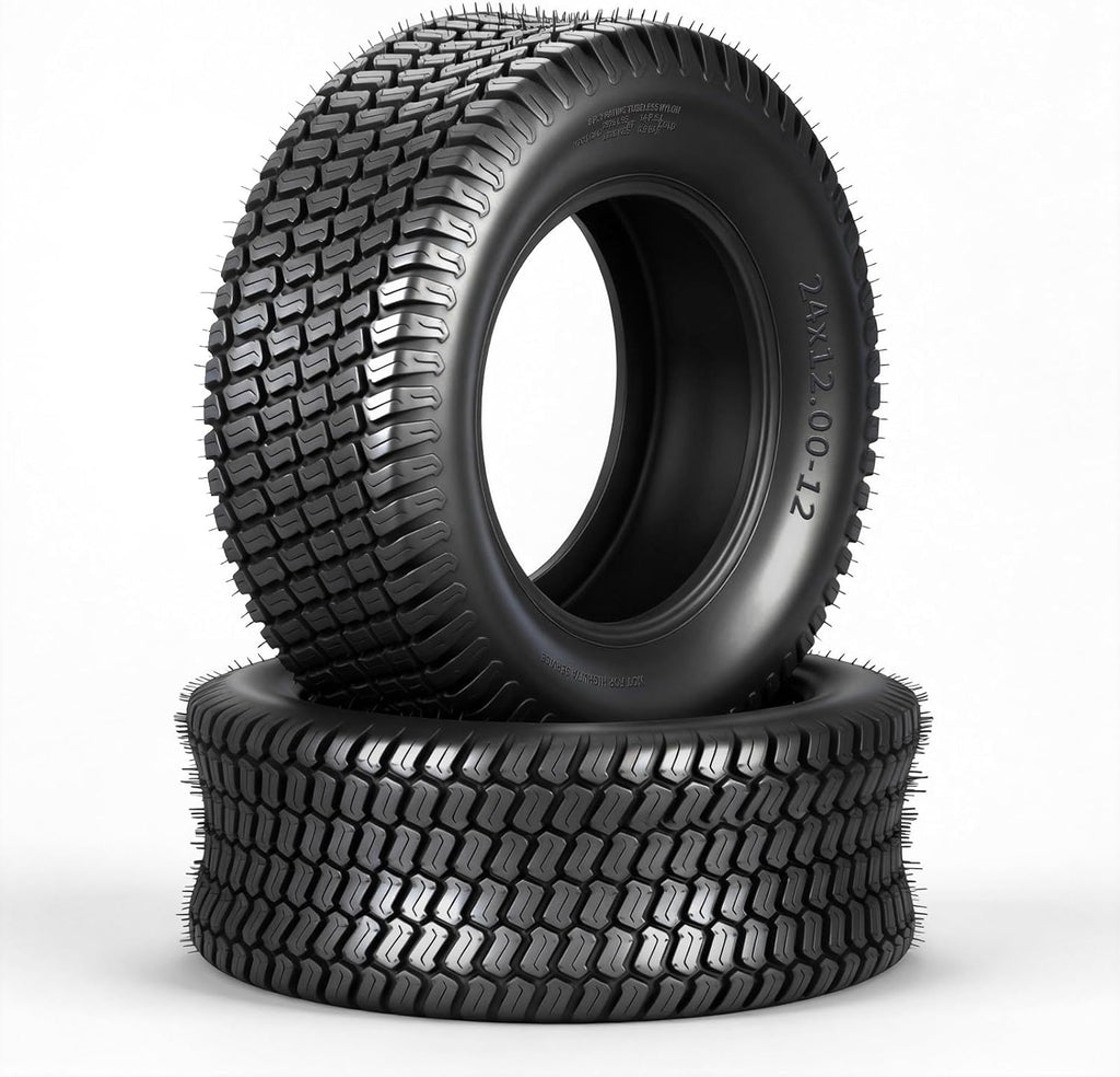 24x12.00-12 Lawn Mower Turf Tires, 8 Ply Tubeless, Set of 2