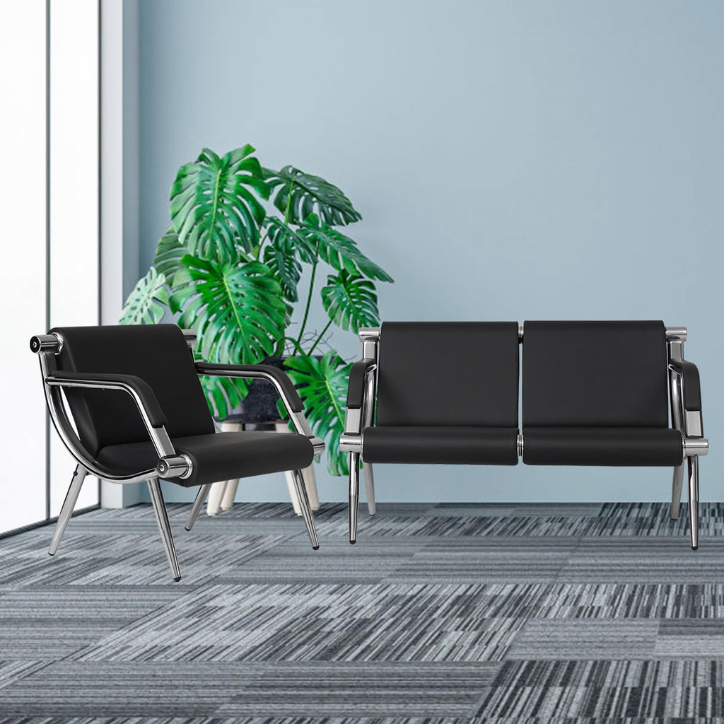 Kinfant Waiting Room Chair- Office Reception Furniture with Armrest and PU Leather Cushion, Office Guest Chair for Waiting Room Airport Hospital Bank Lobby, Black (1 Seat*2+2 Seat)