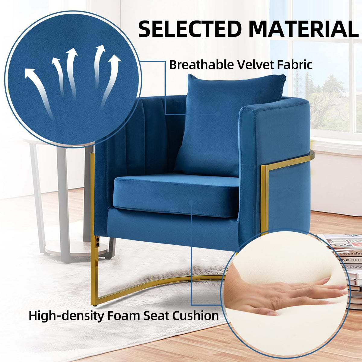 Velvet Accent Barrel Chairs Set of 2, Modern Arm Club Chair Set with Pillow for Living Room/Bedroom/Guest Reception, Channel Tufted, Gold Finish Base, Orange
