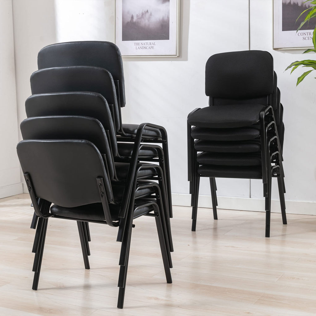 Stackable Office Guest Chairs, Reception Waiting Room Chairs with Padded Seat & Back, Armless No Wheels Conference Chairs for Training, Meeting, Lobby, Set of 5, Black Mesh Fabric