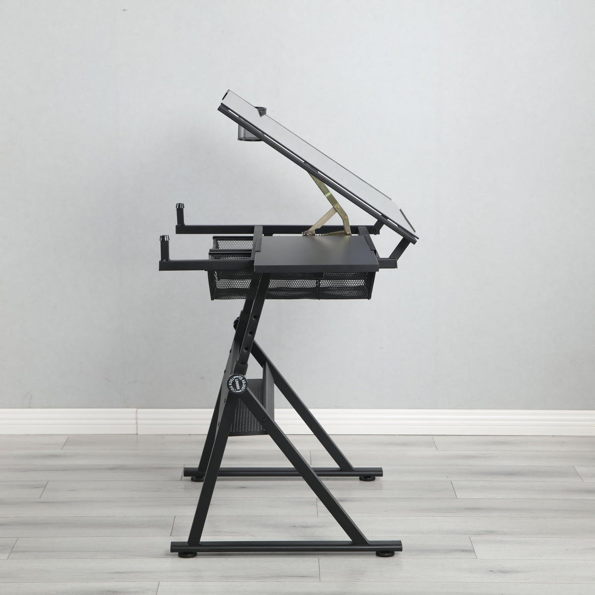 Adjustable Drafting Table with Stool, 0-75Â° Tilting Art Desk, White