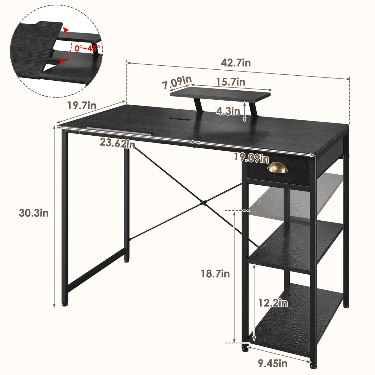 X-cosrack Adjustable Drafting Table with Storage Drawer & Monitor Stand