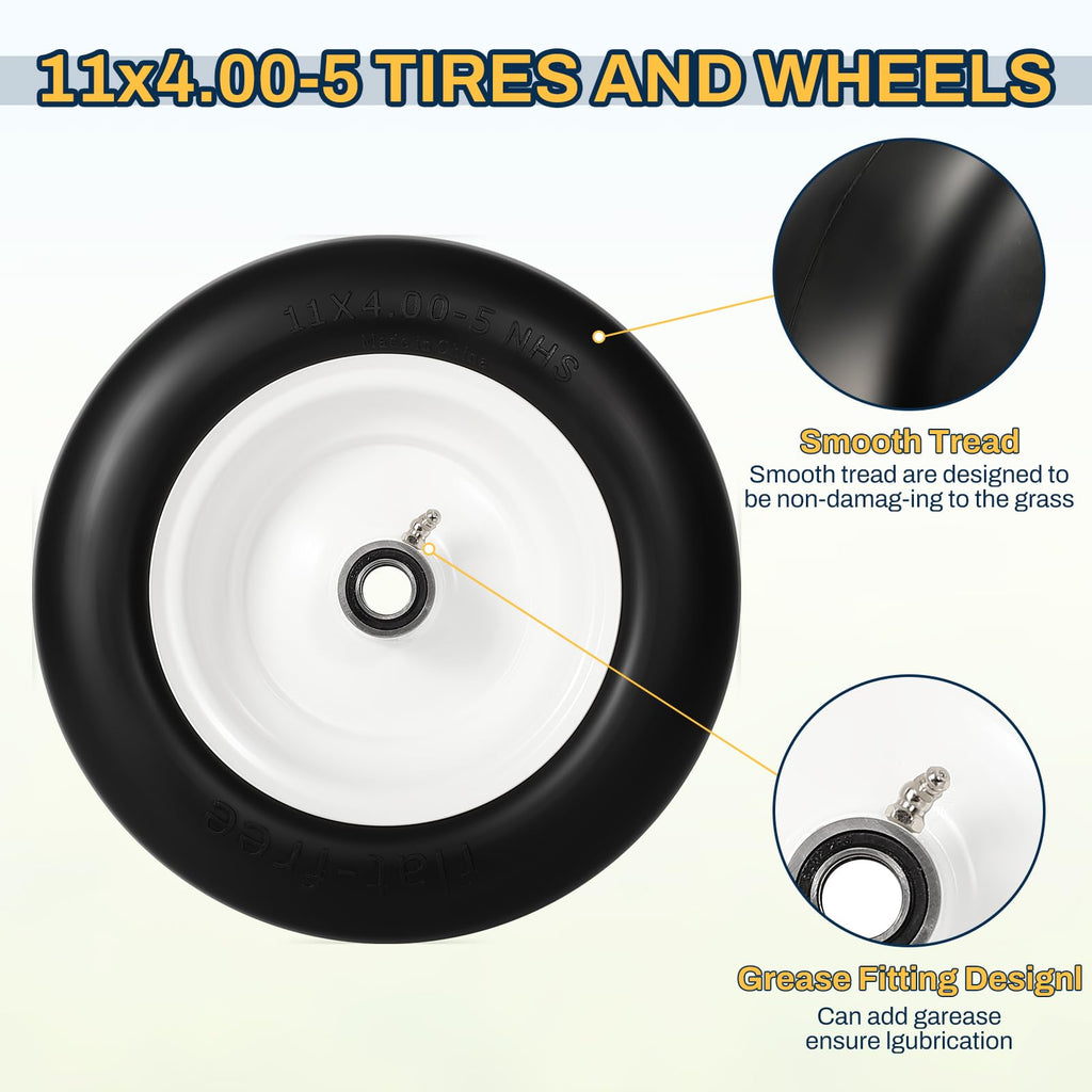 15x6.00-6 Flat Free Lawn Mower Tire and Wheel, 15x6-6 Front Tire Assembly