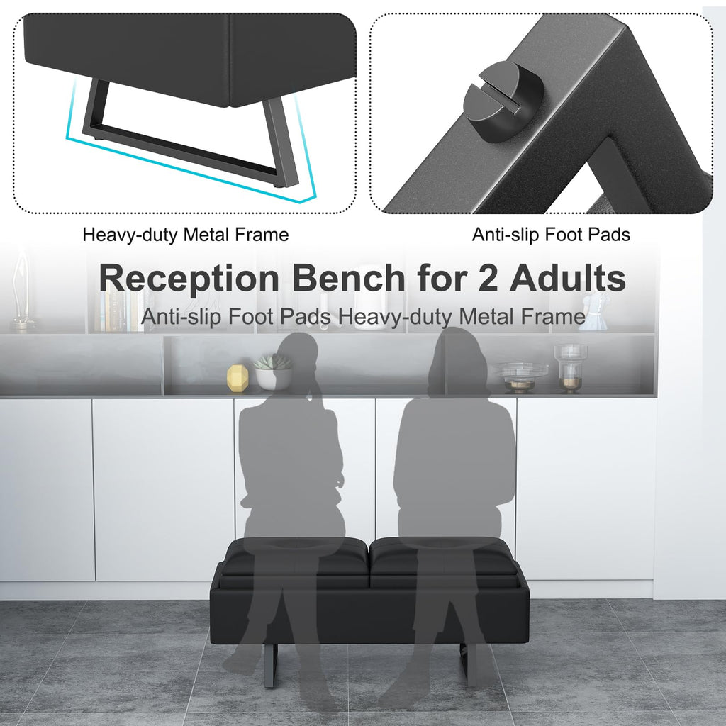 MOTION Leather Bench Waiting Room Chairs - 3 Seat Office Guest Reception Bench with Cushion, Waiting Room Bench Seating, Office Furniture Lobby Chairs for Salon, Shop, Set of 2, Orange