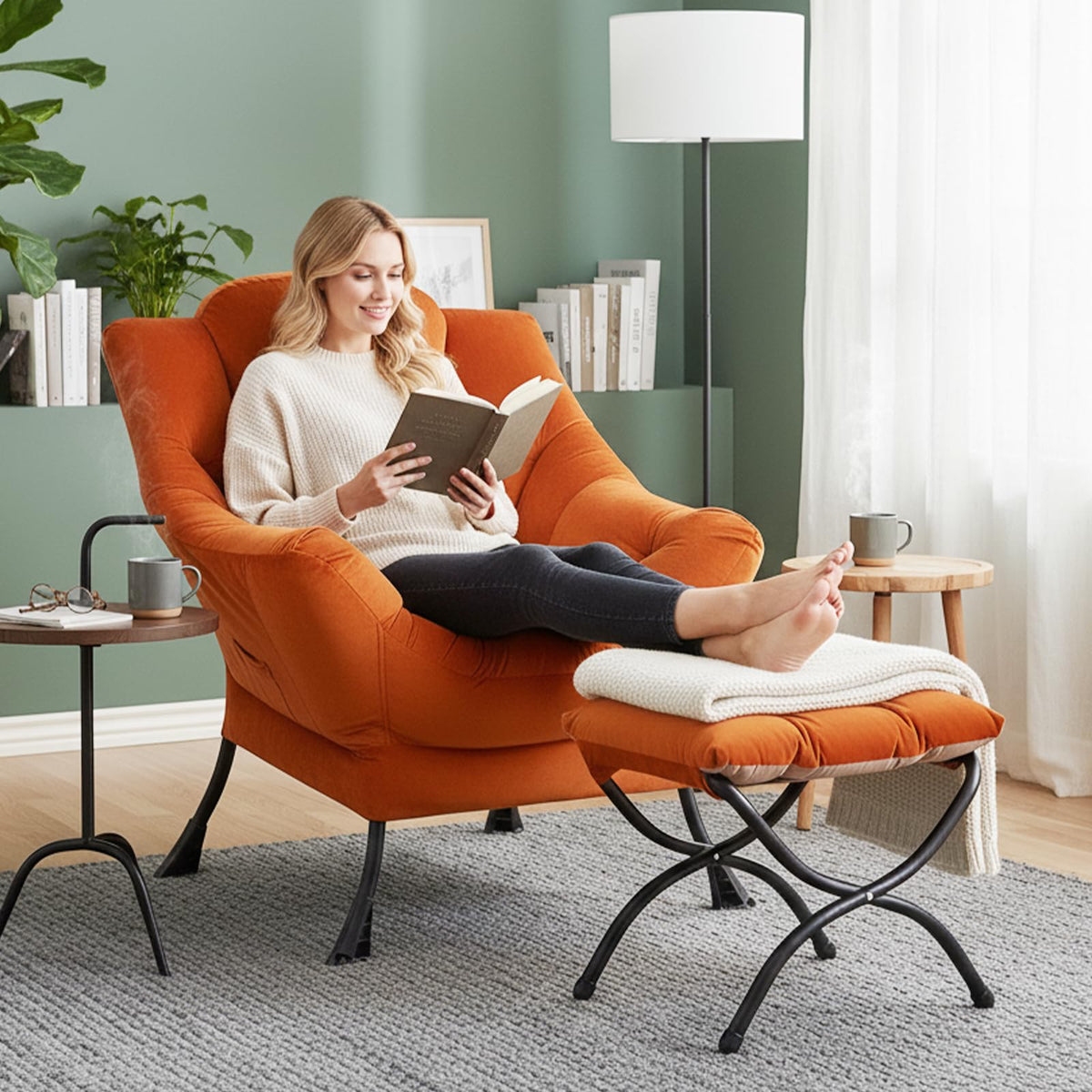 Modern Lazy Chair with Ottoman Lounge Accent Reading Chair for Living Room