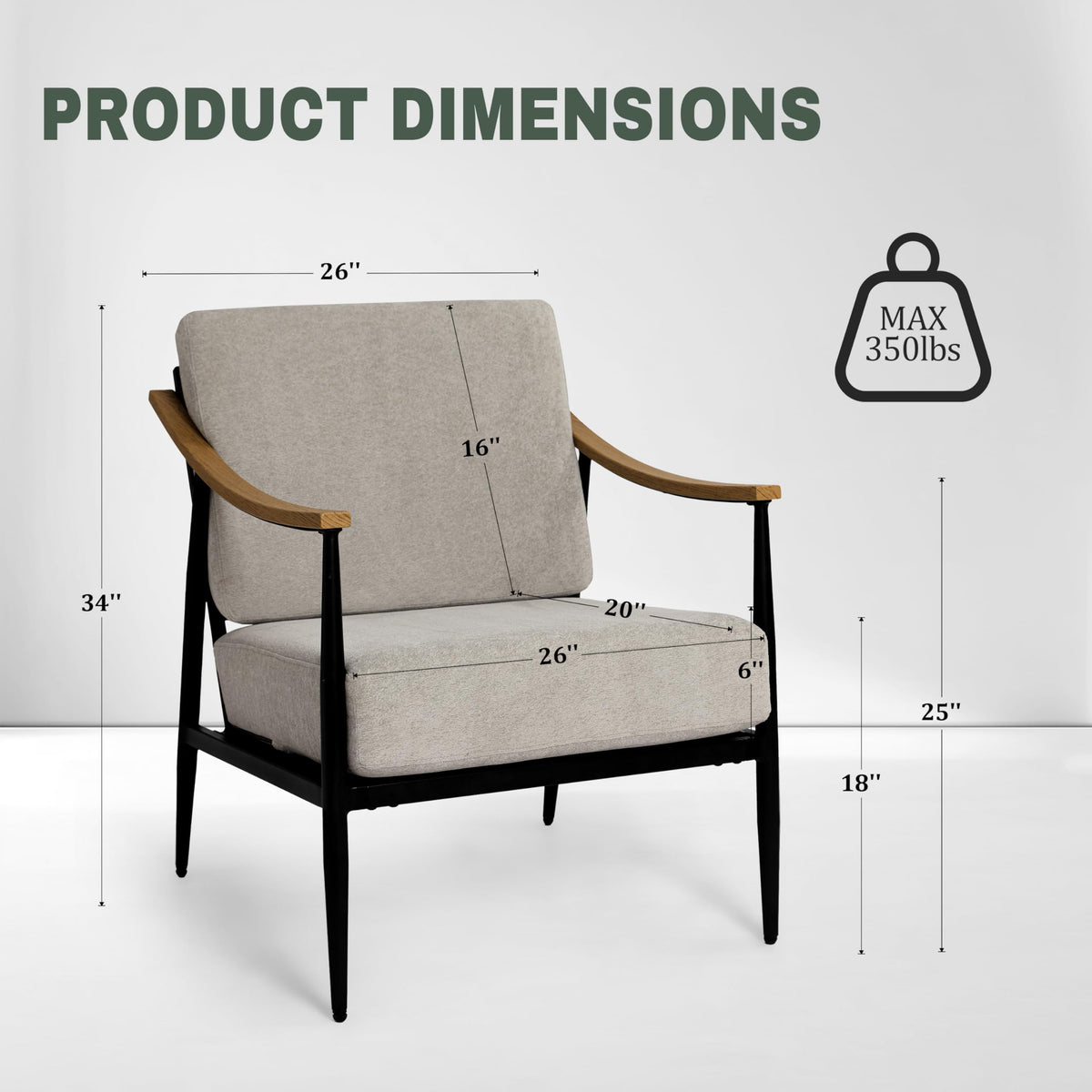 RNKSFX Modern Accent Chairs Set of 2 for Living Room Bedroom Mid Century Arm Chairs Upholstered Office Accent Chairs Comfy Waiting Room Chairs with Metal Frame, Beige