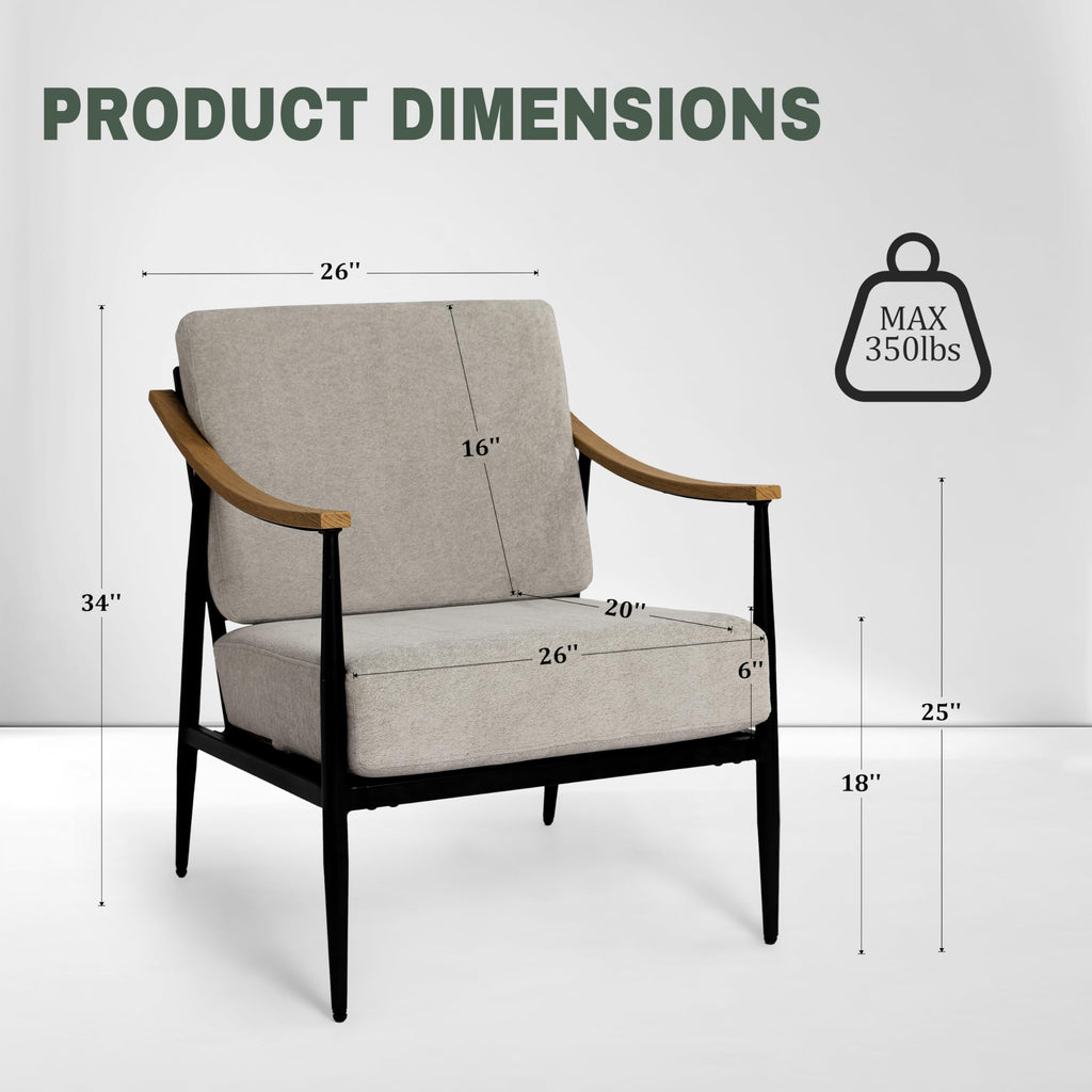 RNKSFX Modern Accent Chairs Set of 2 for Living Room Bedroom Mid Century Arm Chairs Upholstered Office Accent Chairs Comfy Waiting Room Chairs with Metal Frame, Beige