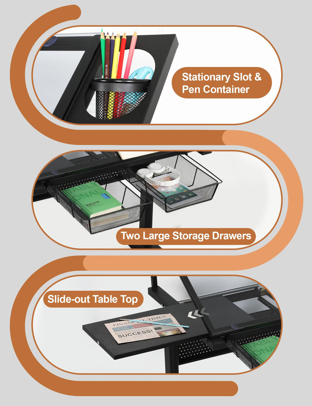 Adjustable Drawing Table for Artists | Drafting Desk with Tilted Glass Top | Art & Craft Table for Adults (Black, Classic Pro-27.16''- 35.82'' H)