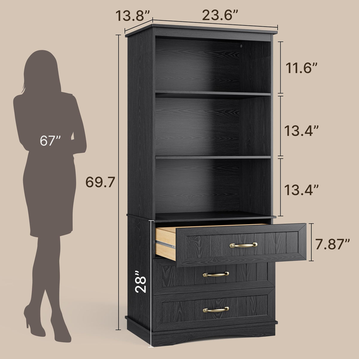 Gizoon 70'' Tall Bookcase Set of 2 with 3 Drawersï¼White