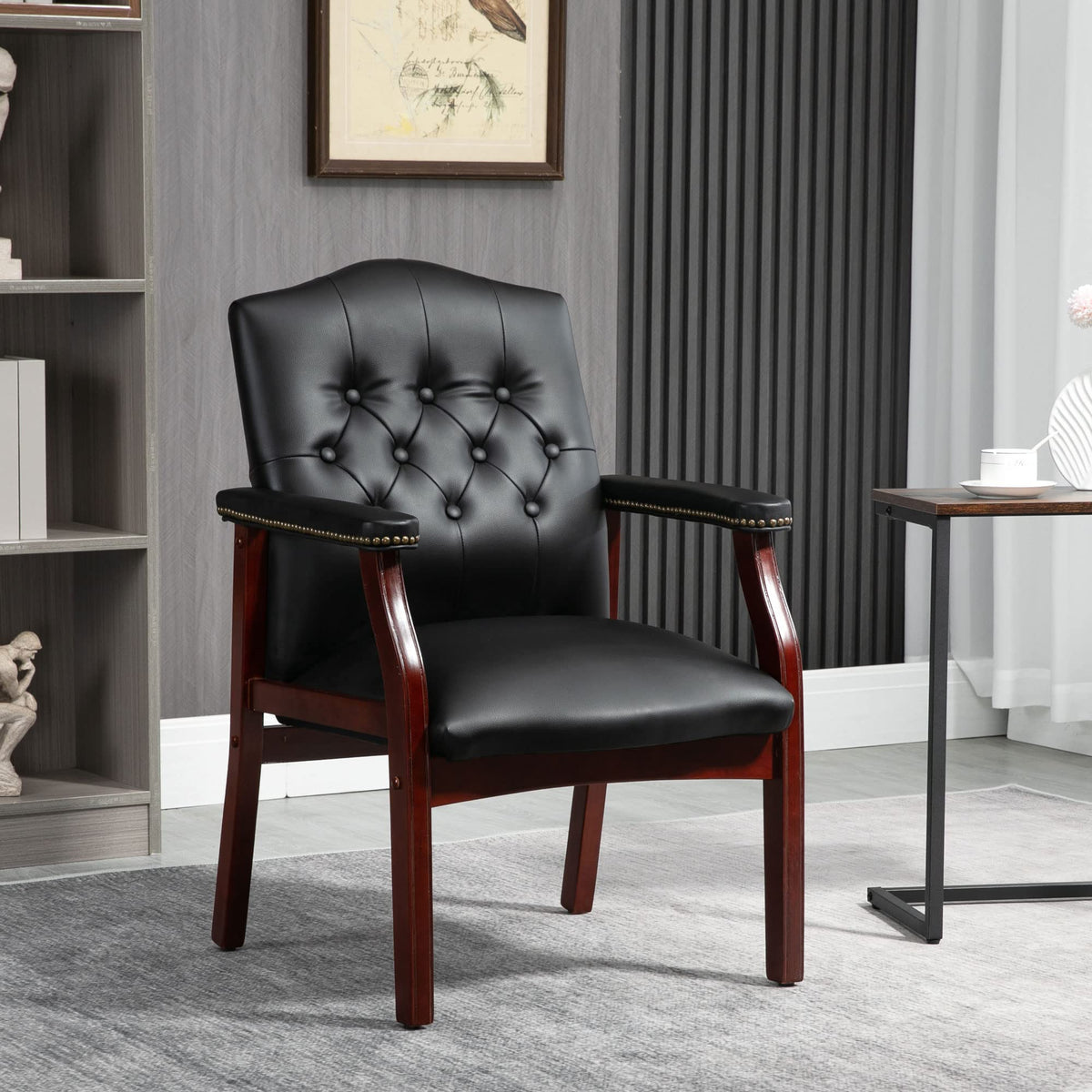 Leather Office Guest Chairs Set of 2, Ergonomic Waiting Room Chair with Arms Reception Chairs No Wheels Conference & Meeting Side Chairs Executive Furniture (Burgundy)