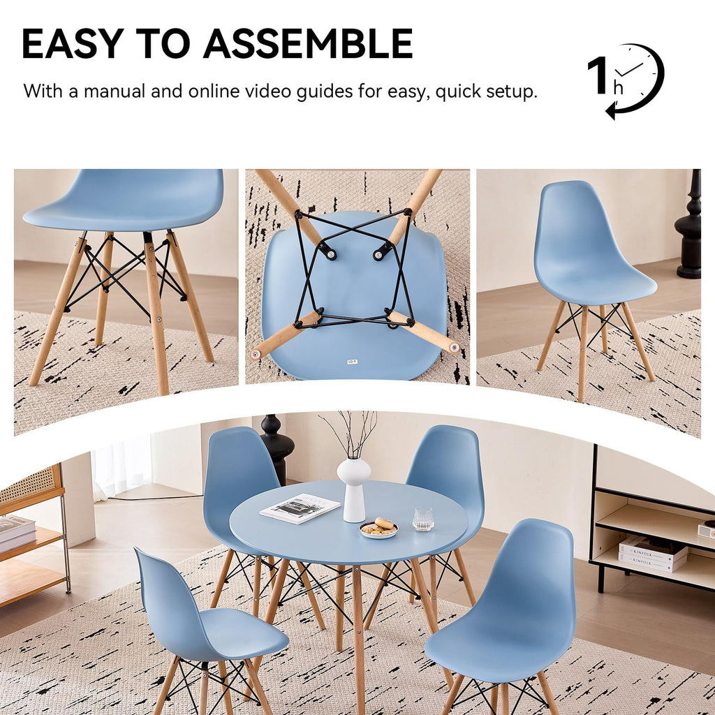 5-Piece Round Dining Set, 35.5" Black Table & Light Gray Chair