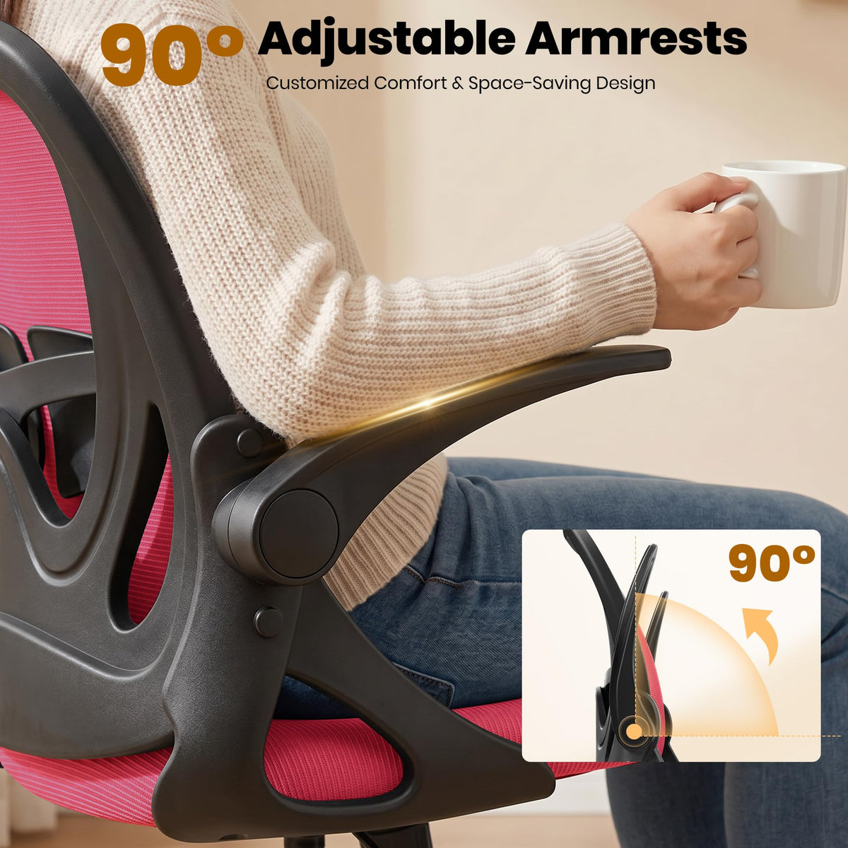 Drafting Chair Tall Office Chair with Flip-up Armrests, Adjustable Height, and Enhanced Lumbar Support - Ergonomic Rolling Stool, Back Support, and Adjustable Foot Rest Ring for Standing Desk White