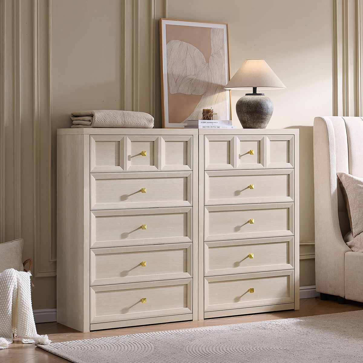 3 Drawers Nightstand Set of 2 W/Charging Station, 30.7" W King Size Bedside Table with 3 Drawers, Accent End Table W/Large Storage, Modern Wood Side Table for Bedroom,Office (2 Pieces, Gray Black)
