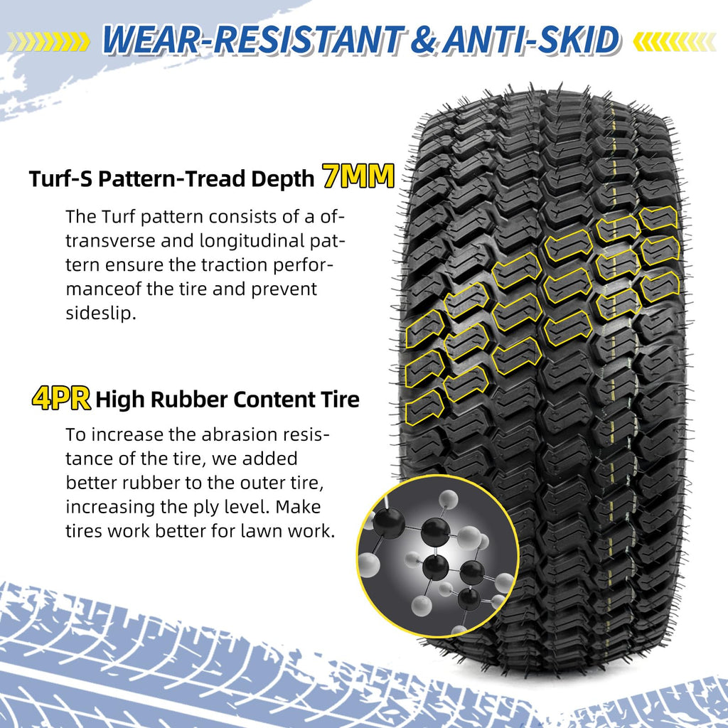GICOOL 20x10.00-8 Lawn Mower Tire and Wheel, 3/4" Borehole, and 3/16" Keyway, 3.5" Offset Hub, 4 Ply Tubeless Tire, Replacement 20x10-8nhs Riding Lawn Mower and Tractor Rear Tire and Wheel Assemblies