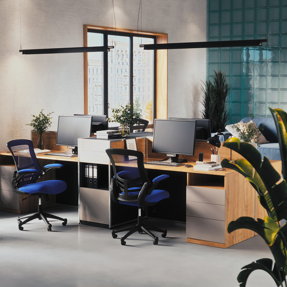 Flash Furniture Set of 4 Mid-Back Swivel Ergonomic Task Office Chairs with Flip-Up Arms, Black Mesh