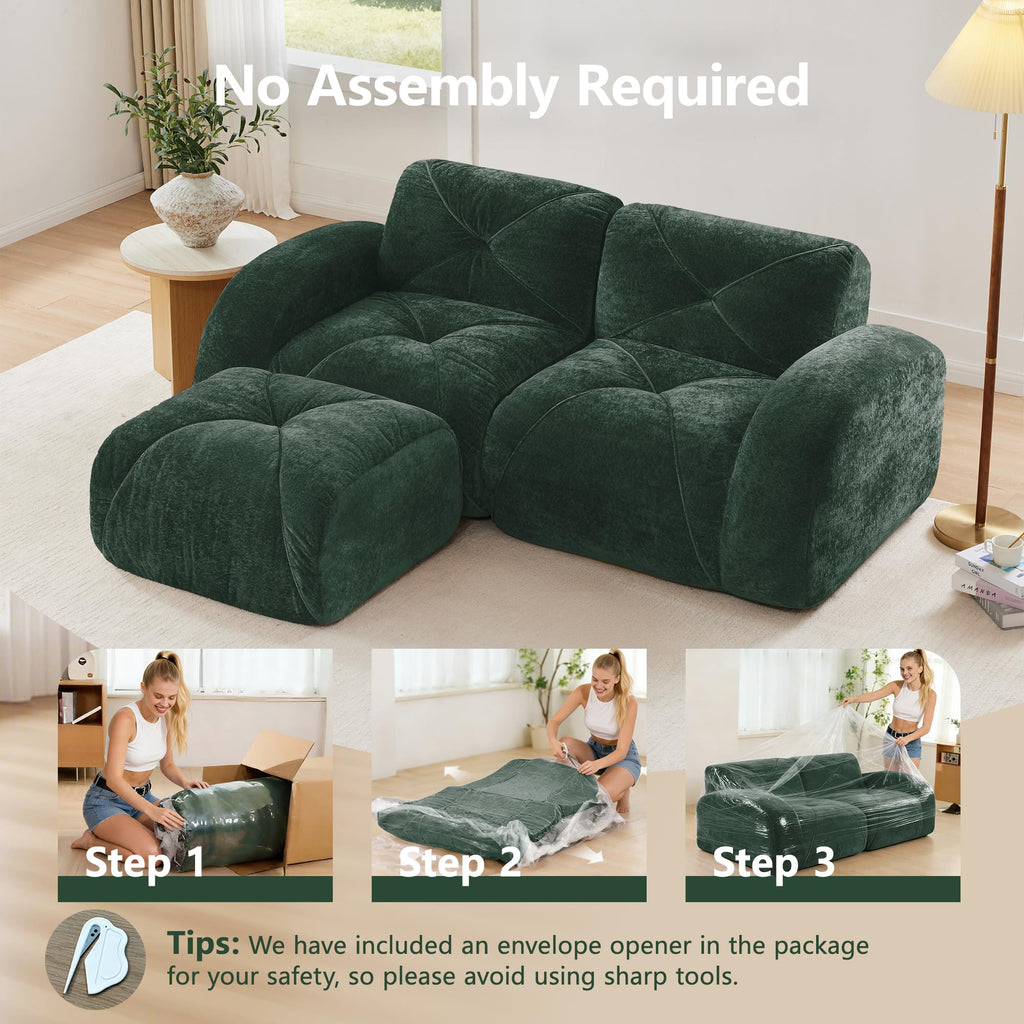 80" Sectional Modular Cloud Couch, Boneless Couch, Loveseat Red