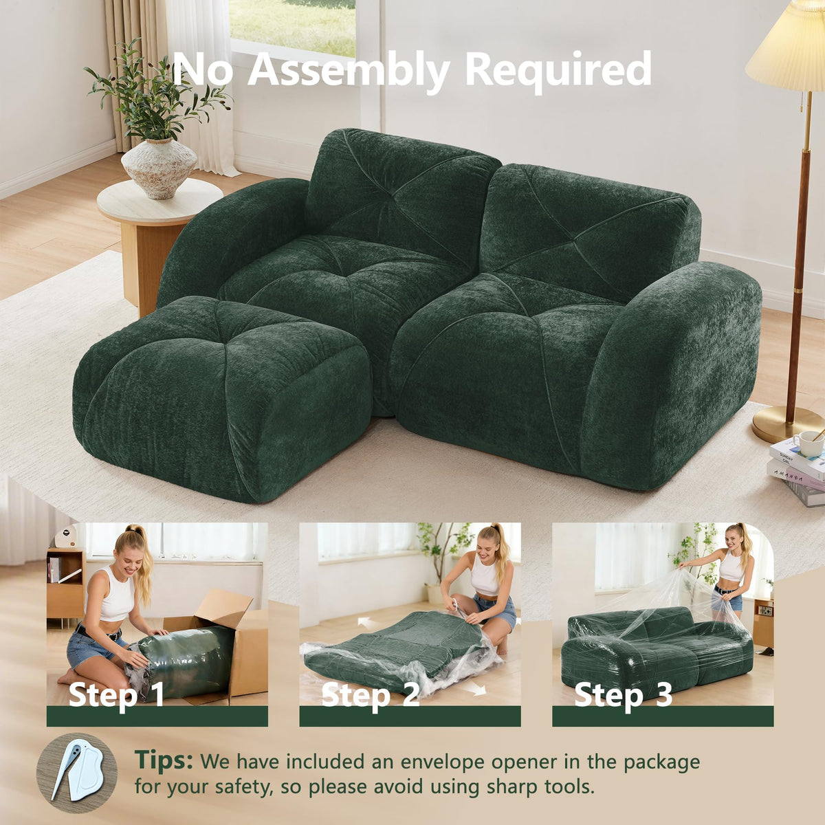 80" Sectional Modular Cloud Couch, Boneless Couch, Loveseat Red