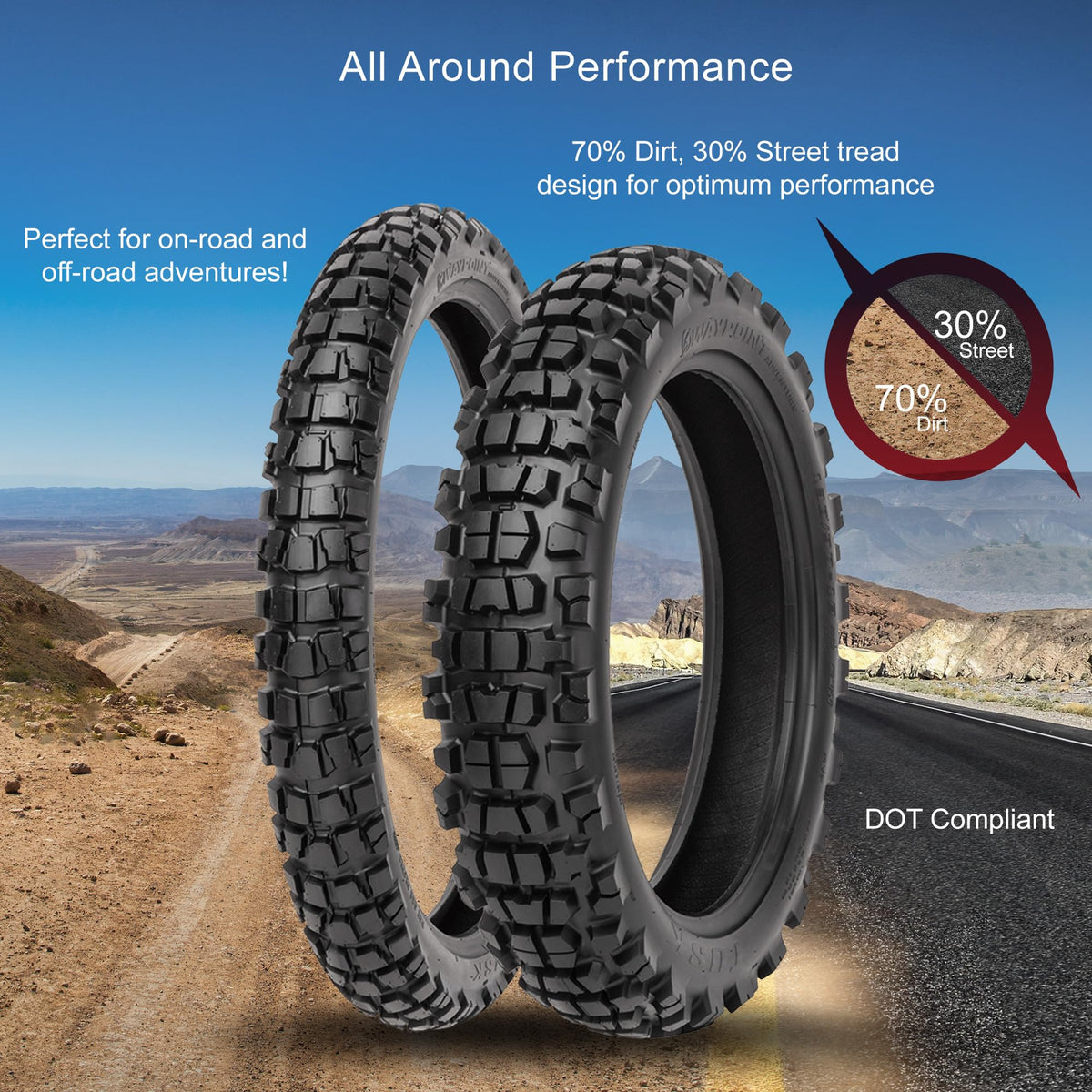 Tusk Waypoint Adventure Motorcycle Tire Set â 90/90-21 Front & 130/90-17 Rear (68R) Tube Type