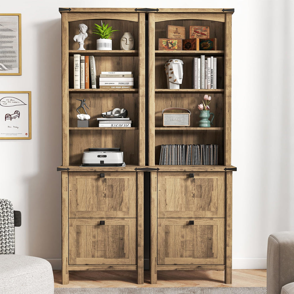 Farmhouse 3-Piece Home Office Set â 46" Wide 2-Drawer Lateral File Cabinet with Power Outlets & USB, Two 71" Tall 5-Tier Bookcases with Adjustable Shelves & Anti-Tip Kit, Black