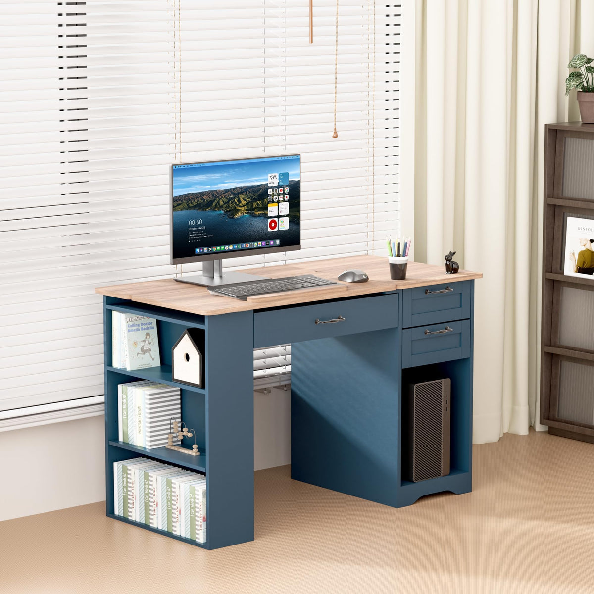 Drafting Table with Storage Cabinet & Drawers, Adjustable Drawing Desk with Open Shelves, Craft Table Painting Desk for Artists, Painters, Drawing, Crafting, Reading, Writing, Working