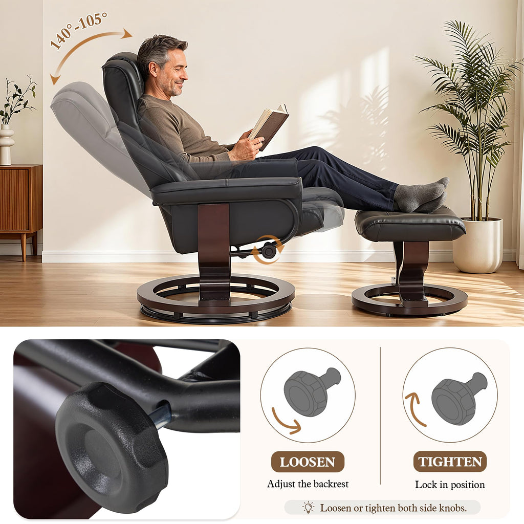 MCombo Manual Swivel Recliner with Ottoman, Faux Leather 9019