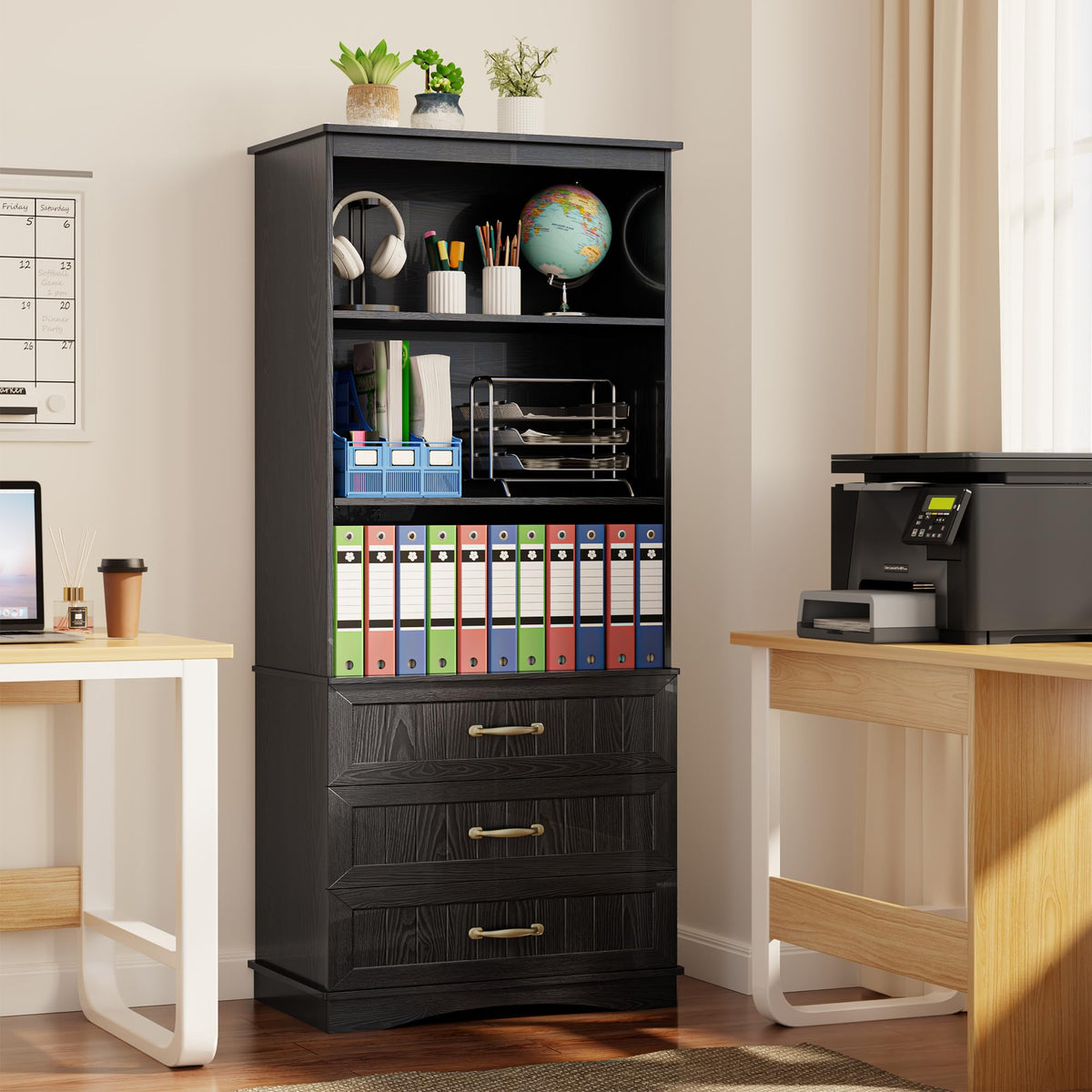 Gizoon 70'' Tall Bookcase Set of 2 with 3 Drawersï¼White