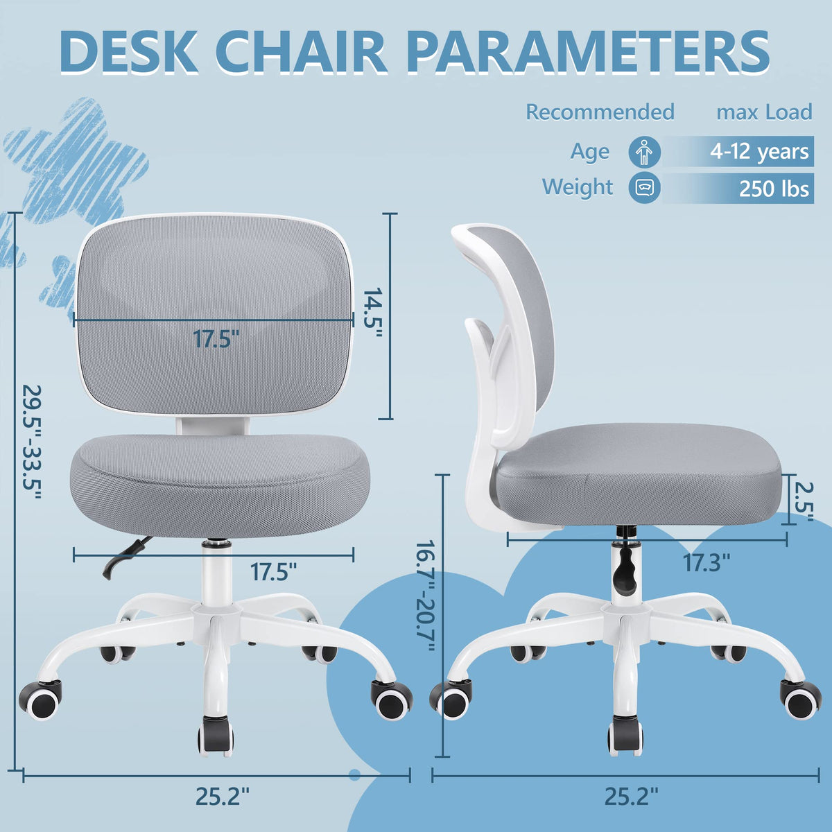 Primy Tall Drafting Desk Chair - Armless, Adjustable Height, Mesh Back, Rolling, Standing Desk Chair for Art Room, Office or Home (Black)