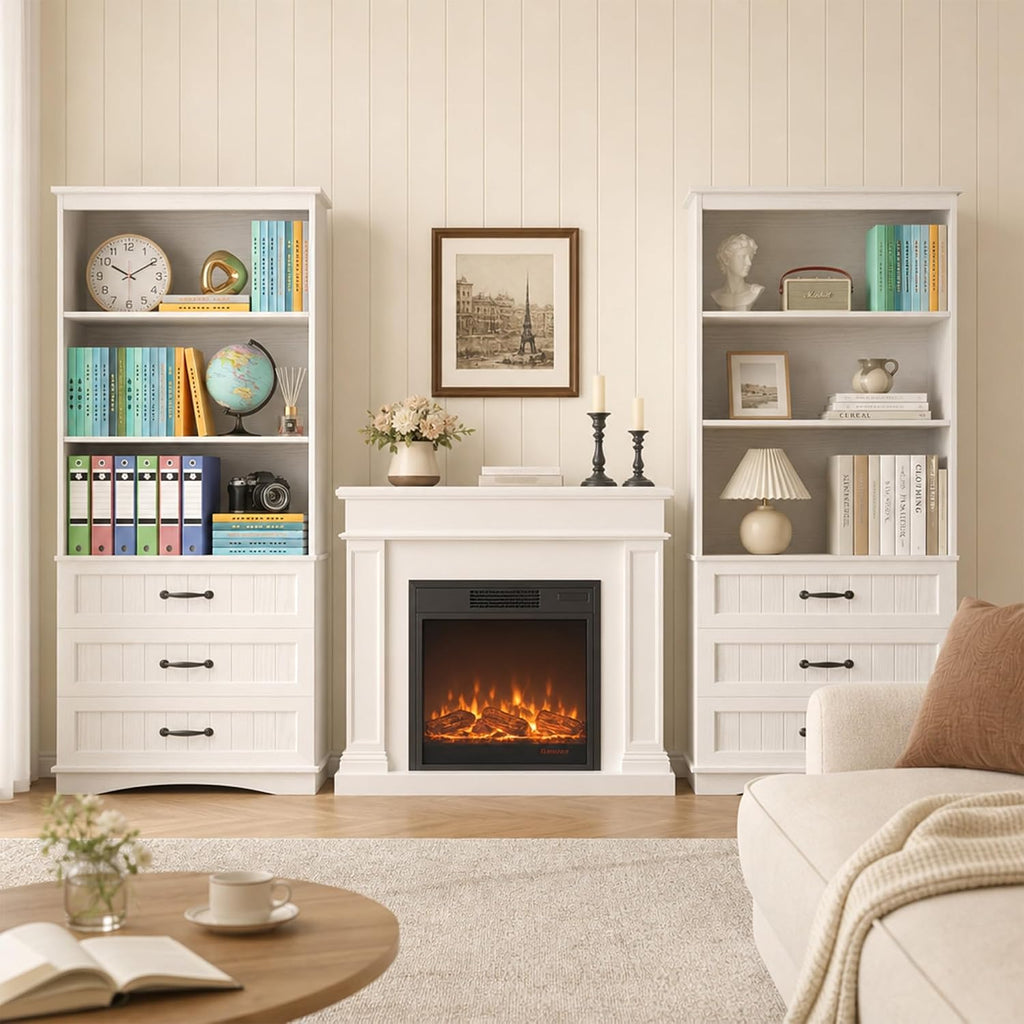 Gizoon 70'' Tall Bookcase Set of 2 with 3 Drawersï¼White