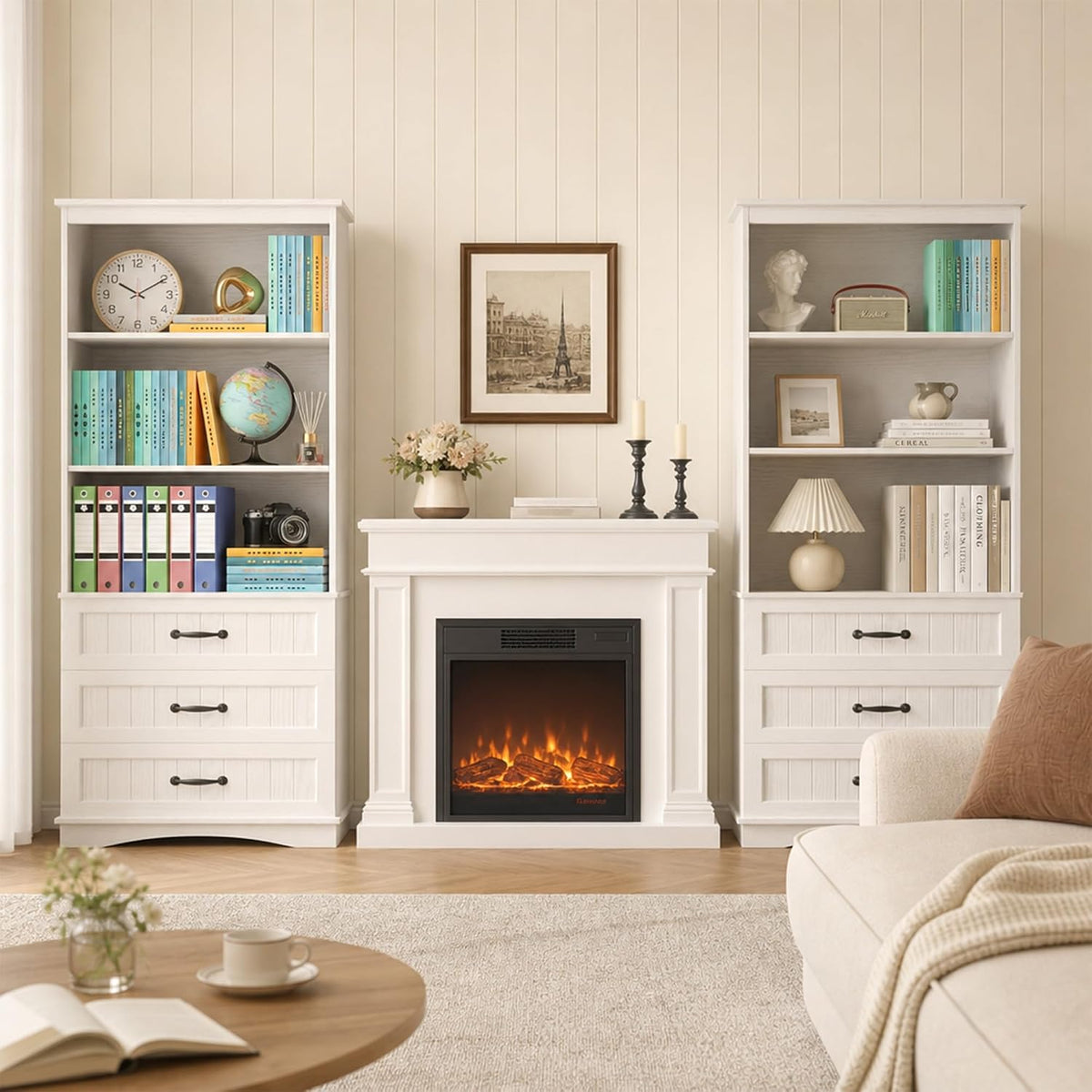 Gizoon 70'' Tall Bookcase Set of 2 with 3 Drawersï¼White